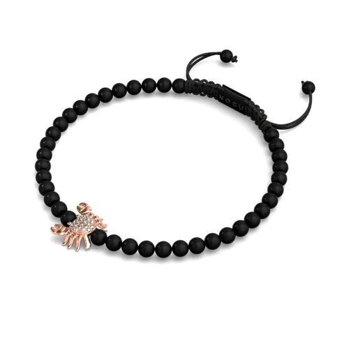 Crabe de mer de cristal | Or rose 18 carats et bronze à canon | Noir | Bracelet Charmballa en macramé